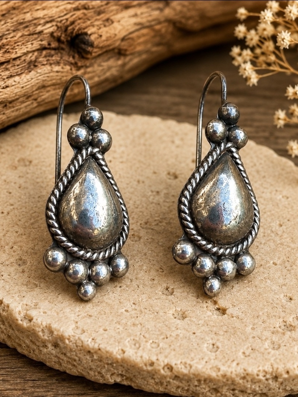 Vintage Mexico 925 Sterling Silver Southwestern Dangle Earrings